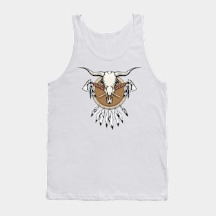 Native Americans Emblem. Bull skull and tomahawk on a shield. Tank Top